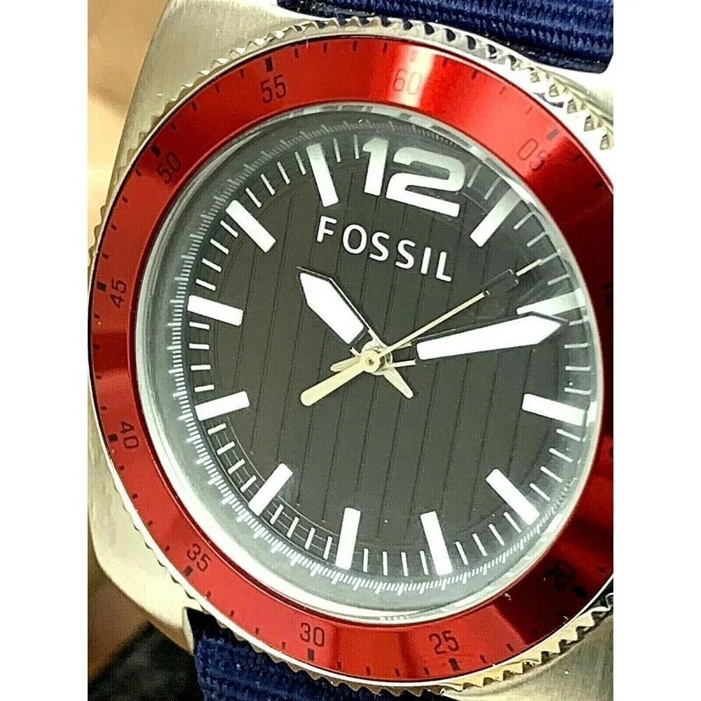 Fossil Men's Watch WB1042 Quartz Black Dial 38mm Blue Nylon Strap
